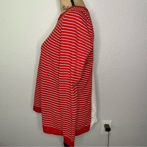 Boden Womens Size S Red Striped Lace Back Cotton Blend Long Sleeve Crew Sweater - Picture 9 of 11